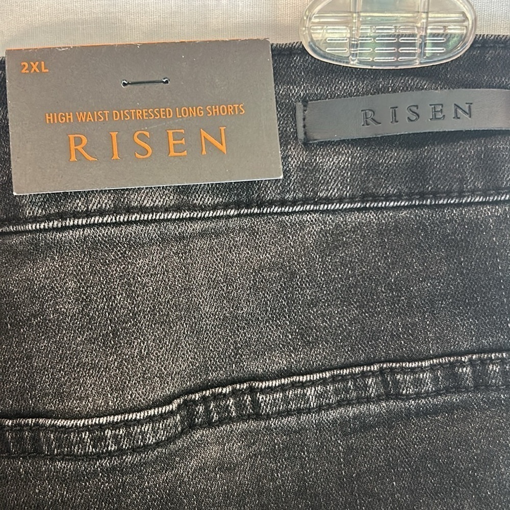 Risen Jeans Black High Waist Distressed Long Shorts NWT - Picture 3 of 6